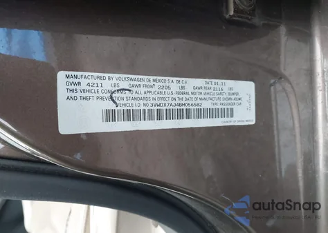 2011 Volkswagen Jetta 2.5L Se z USA, uszkodzony, nr VIN 3VWDX7AJ4BM056582